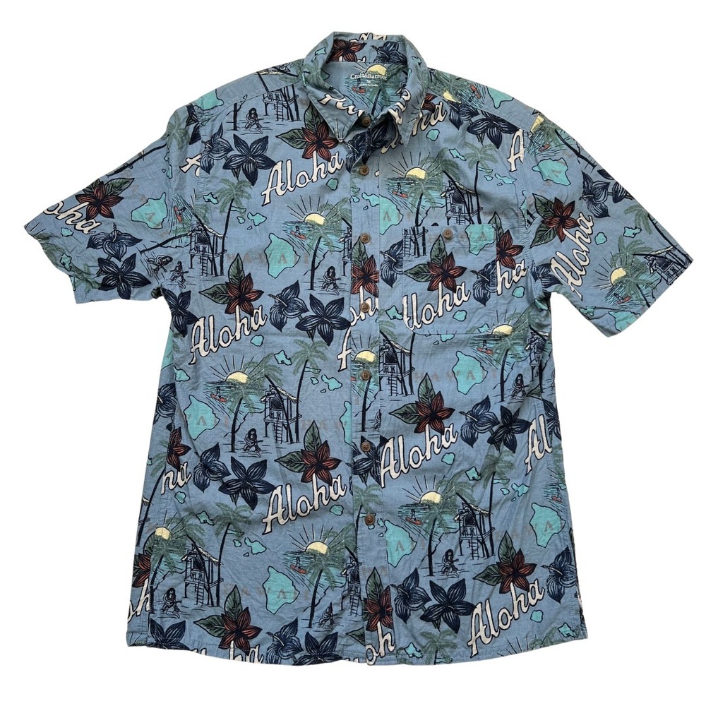 Croft & Barrow Men's Aloha Hawaiian Shirt Size M Blue Floral 100% Cotton